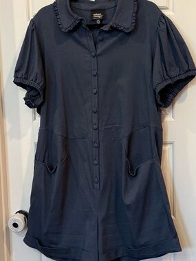 Unique Vintage Slate Blue Button-Front Romper 18